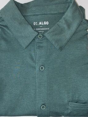 Algo.01 Men's Green Performance Jersey Short Sleeve Button-Up Shirt Large
